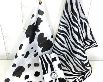 Zebra and Cow Patterned Sensory PolyCotton Scarves - 2 in Pack