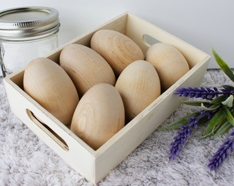 Wooden Easter Egg Kit: Creative DIY Craft for Artistic Fun - 6 Round Bottom Eggs & Tray