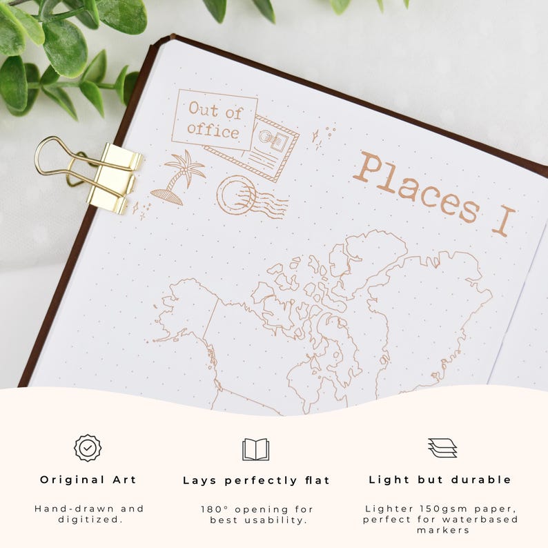 Premade Travel Journal Italian Vegan Leather, Gold Edges, Back Pocket