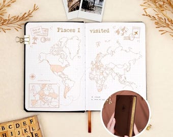 Premium Italian Vegan Leather Travel Journal | Gold Edges, Back Pocket | World Map, Packing Lists | 160 Pages