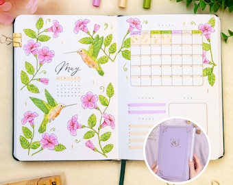 Premade Bullet Style Journal | Vegan Leather, Hand-Drawn Themes | Undated A5 Dot Grid | 224 pages