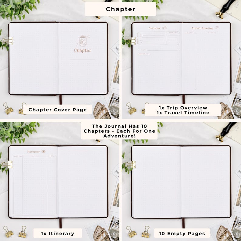 Premade Travel Journal Italian Vegan Leather, Gold Edges, Back Pocket