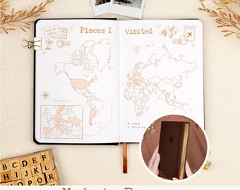 Premium Italian Vegan Leather Travel Journal | Gold Edges, Back Pocket | World Map, Packing Lists | 160 Pages