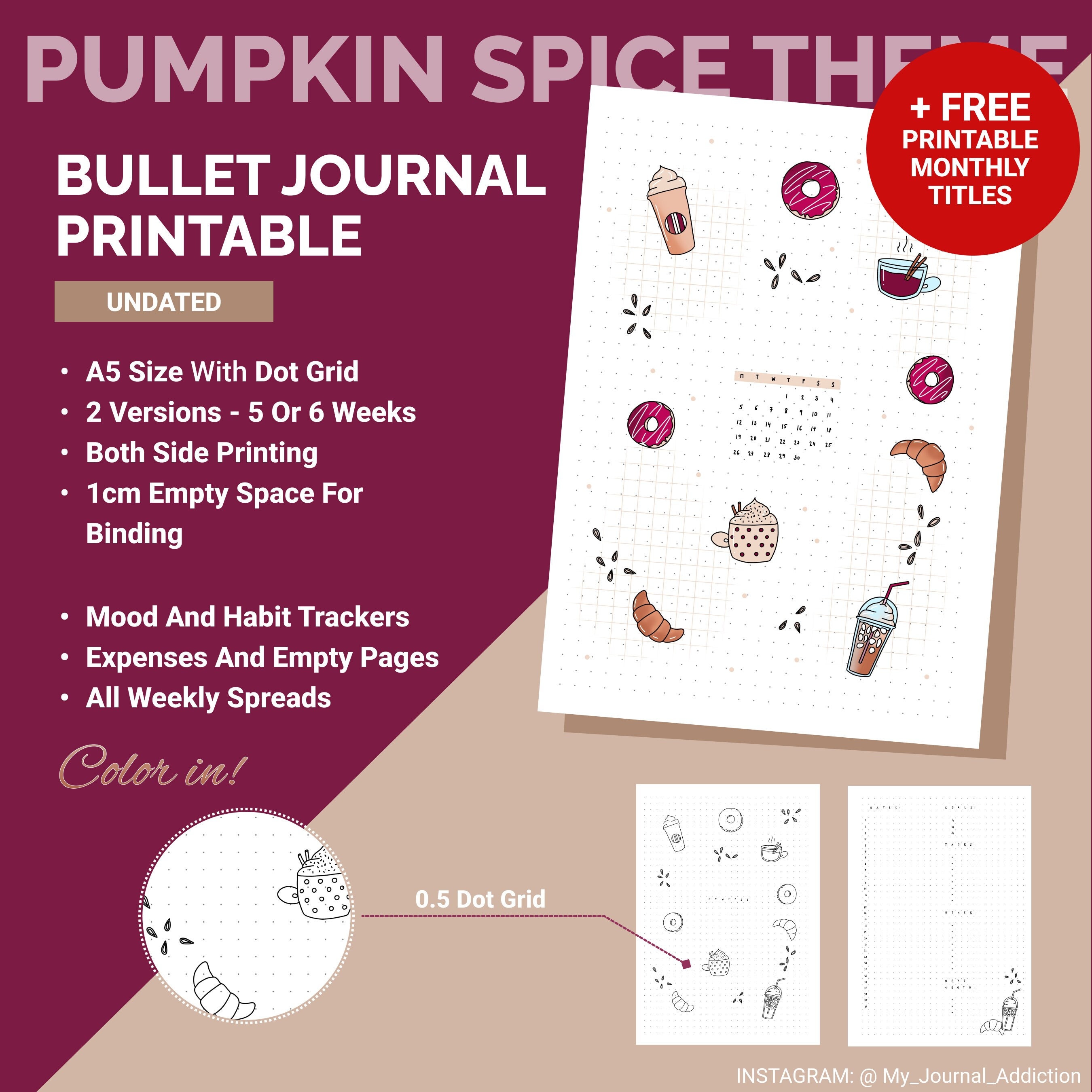 Undated Bullet Point Journal Printable Pumpkin Spice Theme 