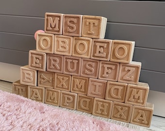 Wooden Alphabet Block Set, Wooden abc Blocks, Wood Letter Cubes, Wooden Name Blocks, Baby Letter Blocks, Minimalist Gift