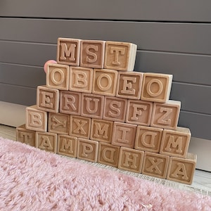 Wooden Alphabet Block Set, Wooden abc Blocks, Wood Letter Cubes, Wooden Name Blocks, Baby Letter Blocks, Minimalist Gift