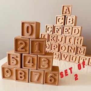 Juego de bloques de madera con letras, bloques de números de madera, cubos de letras de madera, bloques de nombres de madera, bloques de letras para bebés, regalo para baby showers