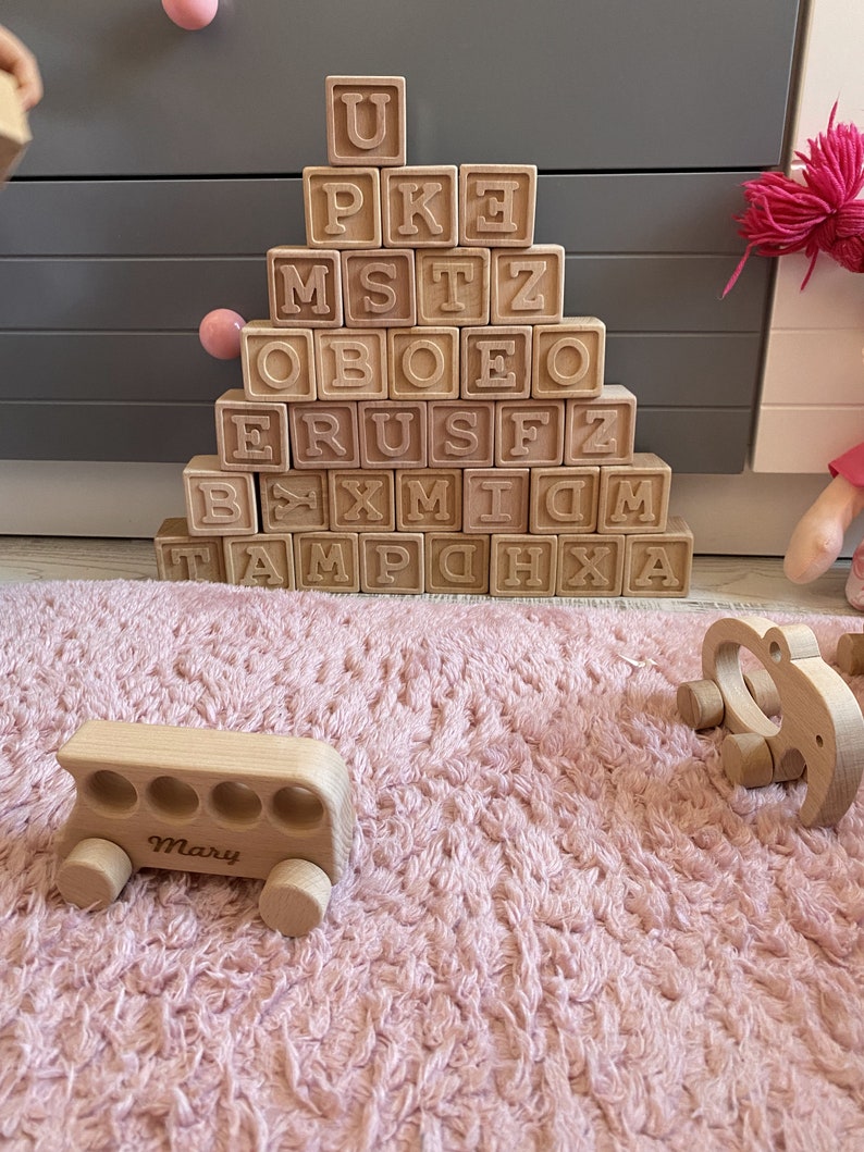 Wooden Alphabet Block Set, Wooden Abc Blocks, Wood Letter Cubes, Wooden ...