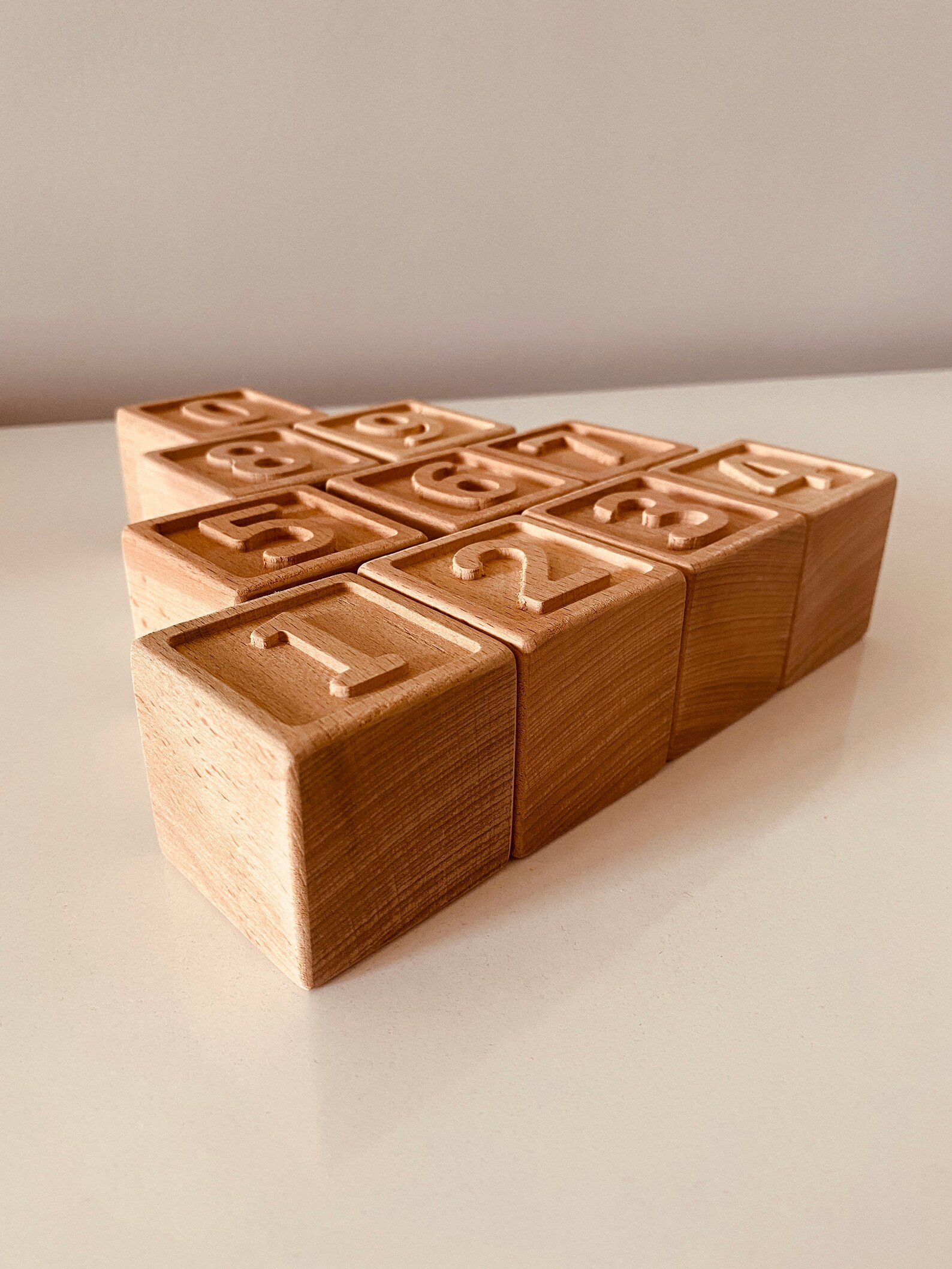 Wooden Number Block Set: Organic Beech Wood, Educational Toy Minimalist ...