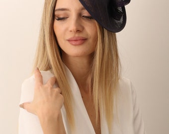 Black Elegance Hat: Millinery-Wedding, Wedding Hat, Headpiece, Pillbox Hat SCEVU10259