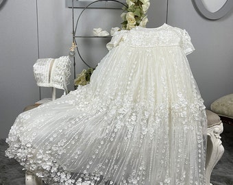 Silk Slub 3D Lace Girl’s Baptism Dress