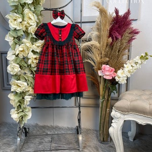 Rotes Kariertes Mädchenkleid - Mädchenkleid SCENFK10016