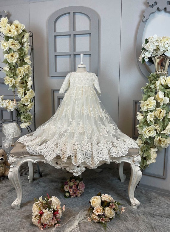 embroidered christening dress Girls Newborn Baptism