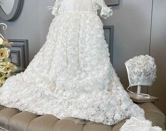 Laser Cut Floral Long Girl Baptism Dress SCENK10019