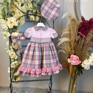 Rosa Grau Kariertes Mädchenkleid - Mädchenkleid SCENFK10047
