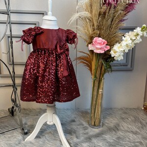 Claret Red Velvet Dress - Girl Dress SCENFK10045