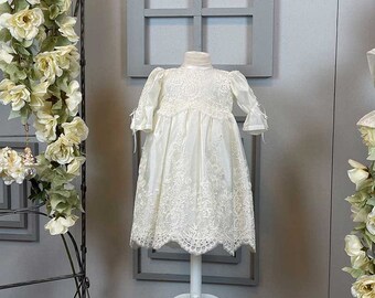 Guipure Lace Girl Baptism Dress · Long Girl Christening Dress SCENK10052