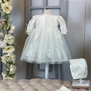 Leaf Detailed Girl Baptism Dress · Baby Girl Baptism Dress SCENK10060