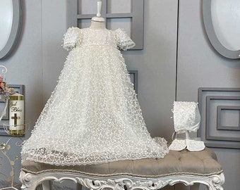 Elegant Embroidered Baptism Dress · Girl Long Baptism Dress SCENK10030