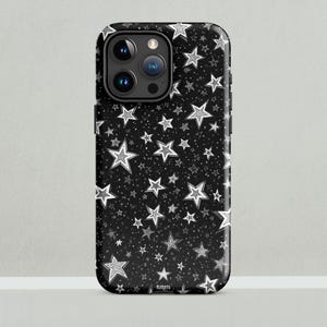 Stars Pattern Phone Case Space Cover, Tough Case for iPhone Black And White, Stars iPhone 11,12,13,14,15,16 pro max