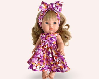 Miniland 38cm / Minikane 34cm / Fushia Painted Petals Sleeveless Midi Dress / 2 Piece Set /Doll Clothes