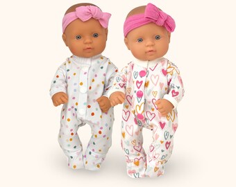 32cm Kindred Folk & Miniland / Hearts and Dots Footed Growsuit / Sleepwear / Doll Clothes