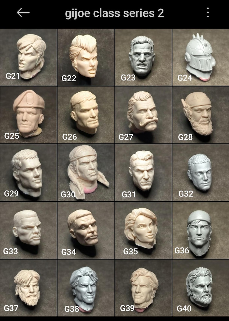 Puede incluir: Una colecci&oacute;n de 20 cabezas de pl&aacute;stico sin pintar para personalizar figuras de acci&oacute;n. Las cabezas est&aacute;n numeradas del G21 al G40.