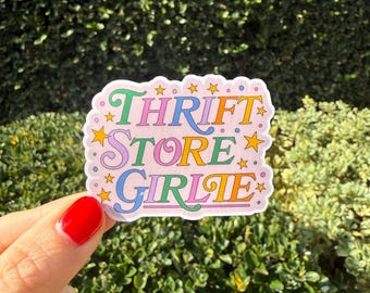 Thrift Store Girl Waterproof Sticker, 90s Throwback Decal