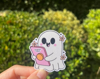 Bookish Girl Kind Ghost Kawaii Throwback Waterproof Sticker Decal/halloween/throwback/library card/kindle/laptop/gifts/funny/Christmas