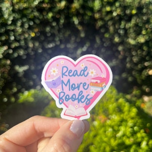 Read More Books Heart Sticker Decal/Booktok/Booktrovert club, cozy reader, book snob , smut, waterproof sticker decal/ Kindle Sticker/laptop image 1