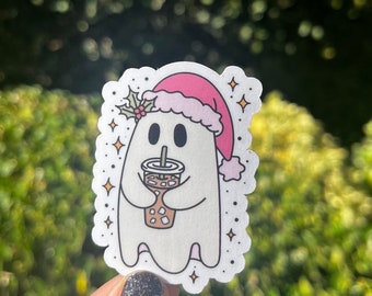 Holiday Spirit Ghost Kawaii Sticker Decal, reading magic, waterproof holographic sticker, cute sticker, gifts, kindle,waterbottle, christmas