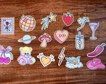 Mini aesthetic girlie pop stickers waterproof decals/martini/cherries/stamps/kindle/iphone/fine line tattoo/bundle /decoration/summer/gifts