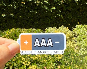AAA Battery awareness waterproof sticker/autistic/adhd/anxious/neurodivergent/kids/kindle/classroom/inclusive/waterbottle/decal/summer