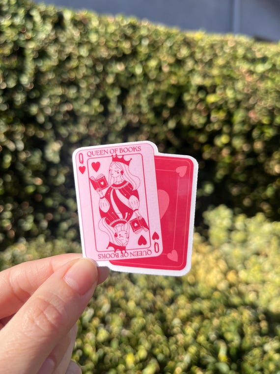 Queen of Books Card  Waterproof Sticker Decal/queen of hearts/library card/kindle/laptop/gifts/funny/millenial/valentines/bookish/girly