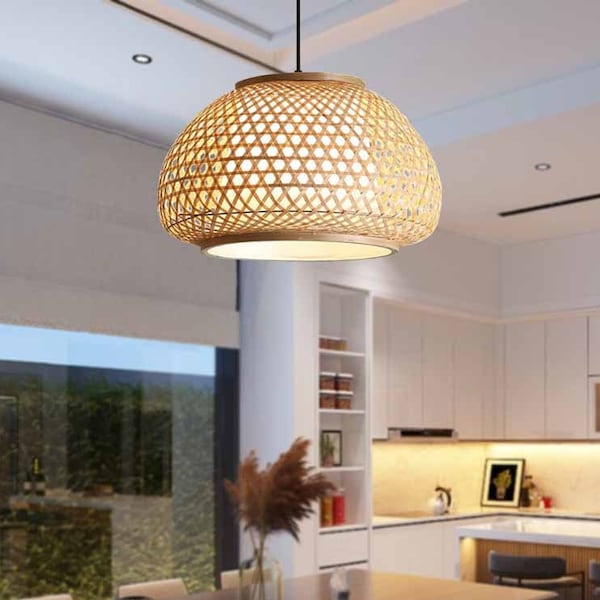Rope & Rattan Lampshade, Rattan Pendant Light, Rattan Light Fixture, Wicker Rope Lampshade