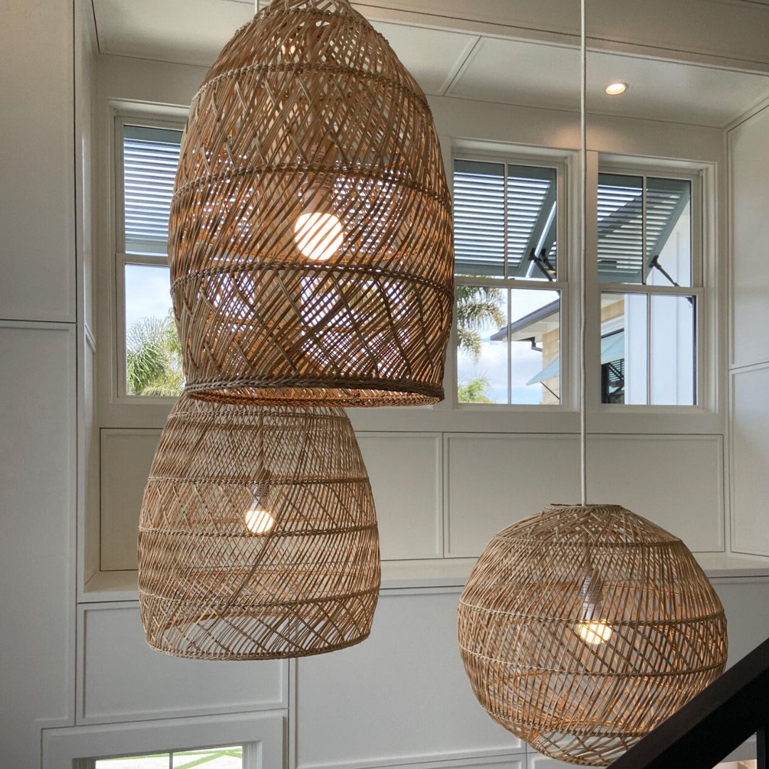 HQ Rattan Pendant Light, Rattan Lampshade, Rattan Light Fixture, Bamboo