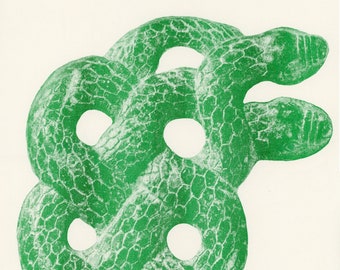May include: An abstract green sculpture with a textured surface and circular openings. The artwork, in a vibrant green hue, is set against a white background. The form is unique and organic, reminiscent of intertwined shapes.