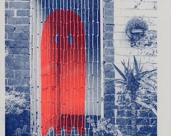 Doorway Ghost Spooky Risograph Print
