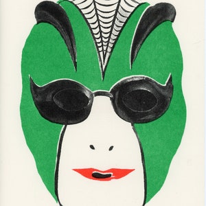 Fly Woman Ben Cooper Halloween Mask Risograph Print