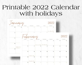 printable calendar 2022 etsy