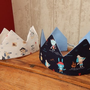 Blue or white crown in king fabric / prince / epiphany / disguise / birthday / knight / zero waste