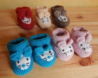 Chaussons bébé lapin en laine tricotés main