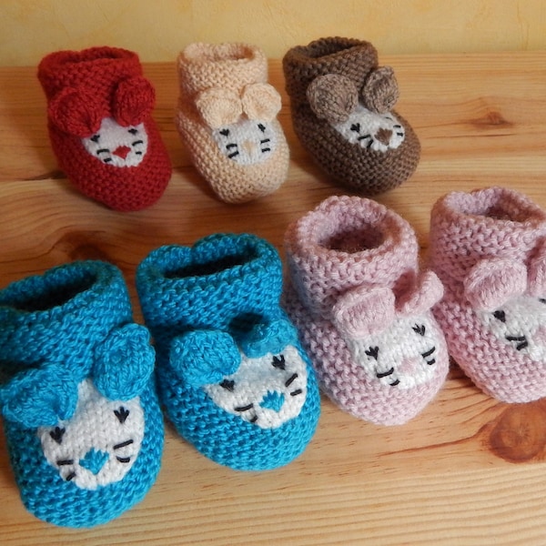 Chaussons bébé lapin en laine tricotés main