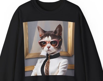 Exklusives unisex Sweatshirt mit Katzenprint retro Look Print Katze Vintage Stil Nostalgie Style spezielles Geschenk Katzenliebhaber elegant