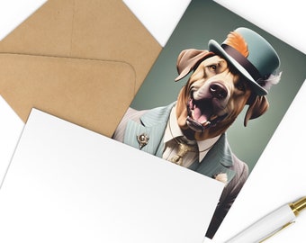 Set di 7 cartoline con un bellissimo cane dal look retrò in stile anni '20, biglietto di compleanno per la fidanzata con motivo cane, regalo esclusivo