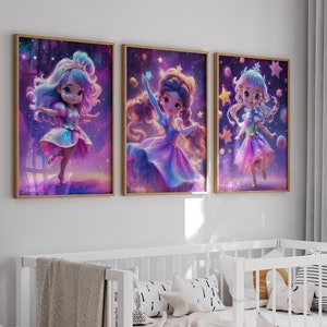 3 posters, princess picture for children&#39;s room, princess decoration, poster for girls, decoration baby room, wall art for girls room