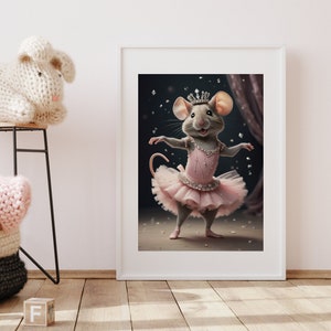 Poster mouse ballerina in tutus, funny picture baby room, decoration children's room wall poster, cute mouse wall art, picture for children's room