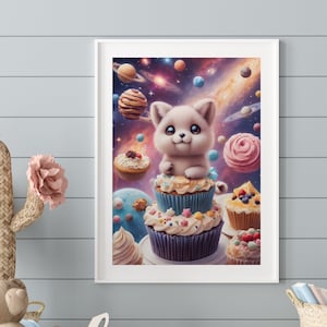Póster habitación bebé, póster habitación infantil, cuadro para habitación infantil, mural lindo gato, decoración lindo gatito, póster infantil, arte habitación bebé