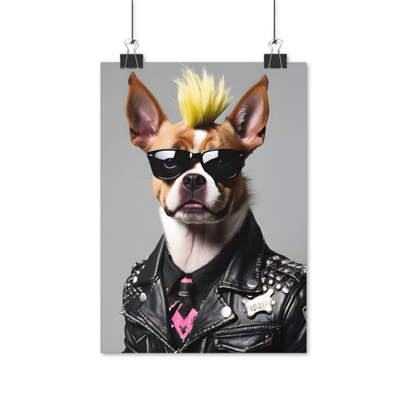 Poster with dog for children's room Funny dog punk rock style colored picture animal motif decoration playroom wall art for child colorful mural