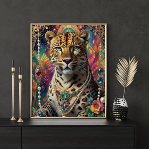 Póster leopardo, póster habitación infantil, animales mágicos, mural con animales, animales exóticos, decoración exclusiva pared salón